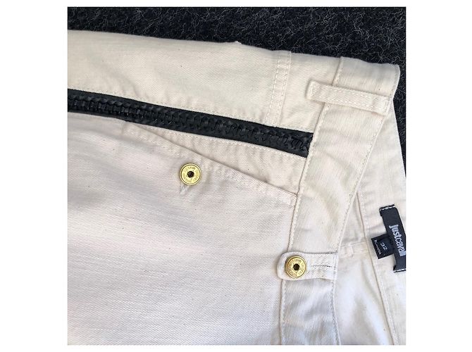 Vaqueros Just Cavalli Eggshell de algodón con detalles en cuero negro Blanco roto - vista 7