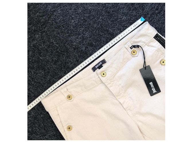 Vaqueros Just Cavalli Eggshell de algodón con detalles en cuero negro Blanco roto - vista 9