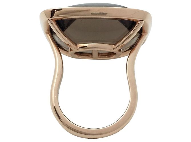 Chaîne d'ancre Anello Hermès in oro rosa, diamanti e quarzo fumé. - vista 2