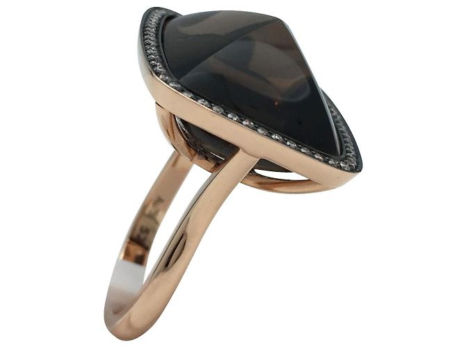Chaîne d'ancre Anello Hermès in oro rosa, diamanti e quarzo fumé. - vista 3