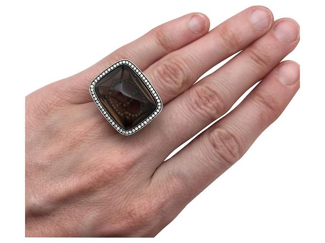 Chaîne d'ancre Anello Hermès in oro rosa, diamanti e quarzo fumé. - vista 4