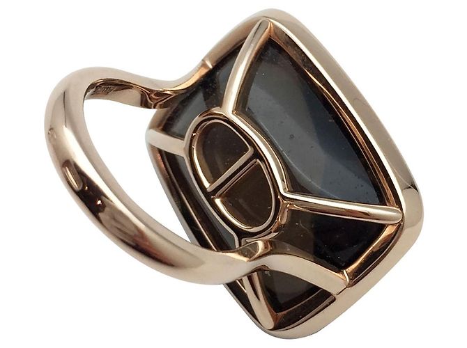 Chaîne d'ancre Anello Hermès in oro rosa, diamanti e quarzo fumé. - vista 5