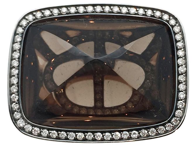 Chaîne d'ancre Anello Hermès in oro rosa, diamanti e quarzo fumé. - vista 6