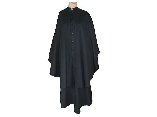 Yves Saint Laurent Schwarzer Wollmantel Cape - Ansicht 2