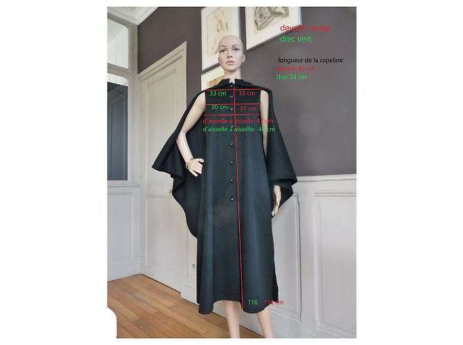 Yves Saint Laurent Schwarzer Wollmantel Cape - Ansicht 5