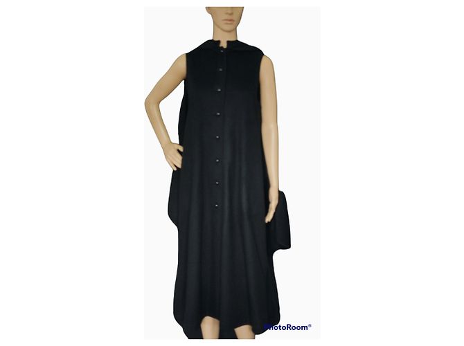 Yves Saint Laurent Schwarzer Wollmantel Cape - Ansicht 8