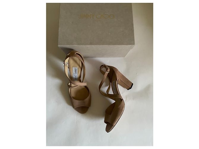 Sandali Jimmy Choo in suede con tacco largo beige - vista 2