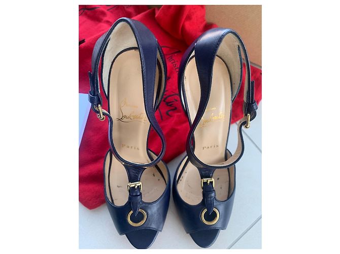 Sandali Christian Louboutin Ublot Eclipse Blu Navy Pelle - vista 3