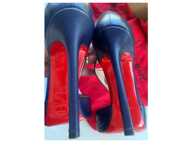 Sandali Christian Louboutin Ublot Eclipse Blu Navy Pelle - vista 4