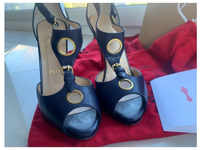 Sandali Christian Louboutin Ublot Eclipse Blu Navy Pelle - vista 6