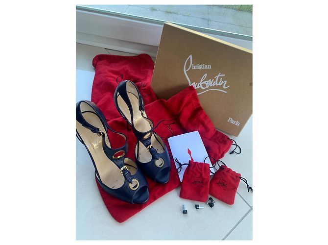 Sandali Christian Louboutin Ublot Eclipse Blu Navy Pelle - vista 7