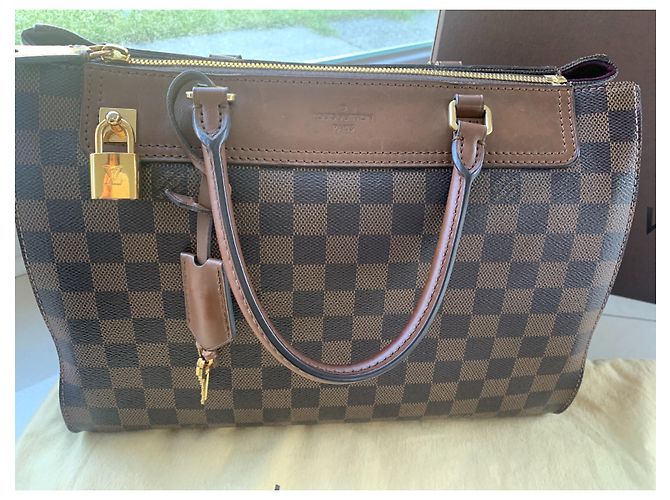 Borsa a mano Louis Vuitton Greenwich Damier tela e pelle marrone - vista 2