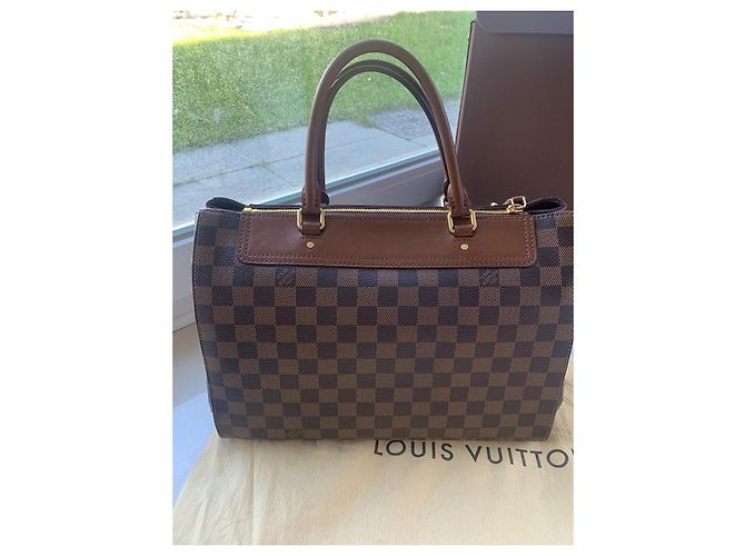 Borsa a mano Louis Vuitton Greenwich Damier tela e pelle marrone - vista 4