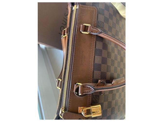 Borsa a mano Louis Vuitton Greenwich Damier tela e pelle marrone - vista 6