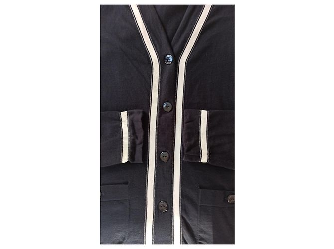 Cambon Chanel Uniform Strickjacke aus Baumwolle eggshell marineblau Aus weiß - Ansicht 3