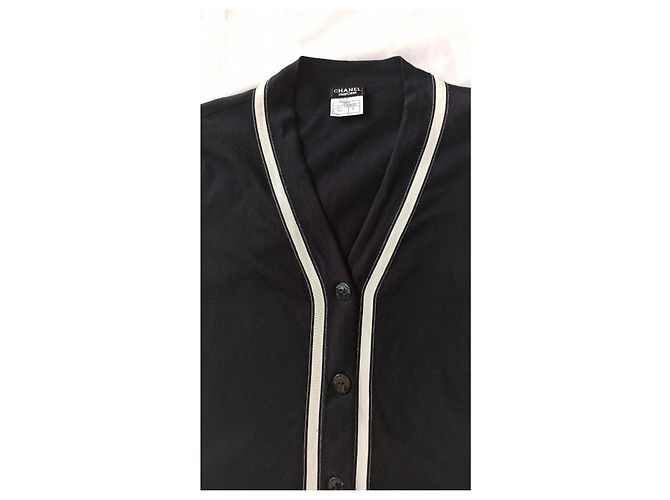 Cambon Chanel Uniform Strickjacke aus Baumwolle eggshell marineblau Aus weiß - Ansicht 4