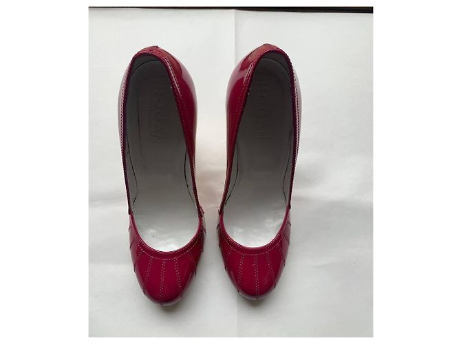 Mule con zeppa Hogan rosso scuro in pelle vernice 36 Bordò - vista 2