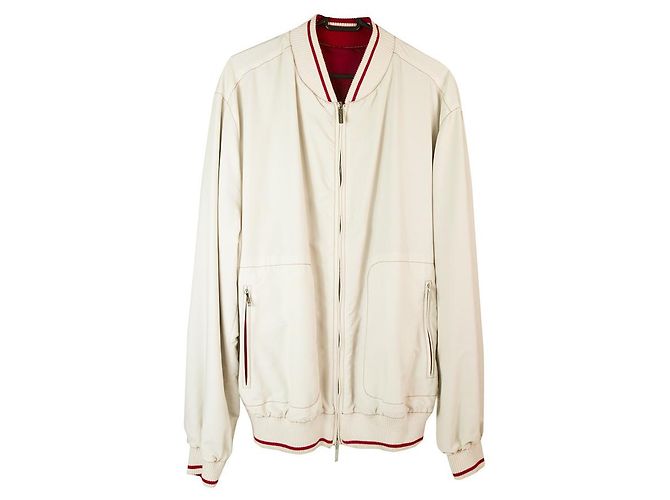 Canali Red & Cream Reversible Bomber Style Zipper Classic Zipper Jacket sz 56 Vermelho Cru - vista 2