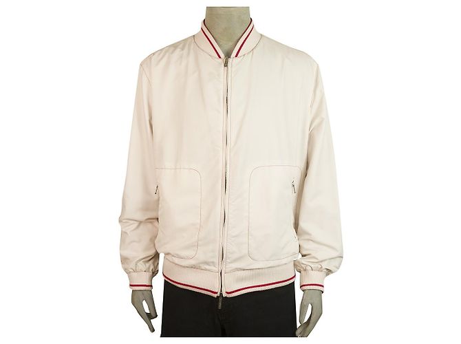 Canali Red & Cream Reversible Bomber Style Zipper Classic Zipper Jacket sz 56 Vermelho Cru - vista 8