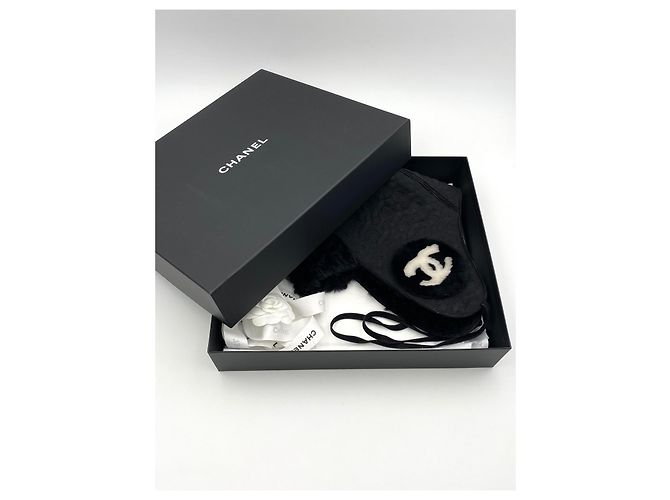 Chapéu de aviador Chanel preto shearling de mouton - vista 10