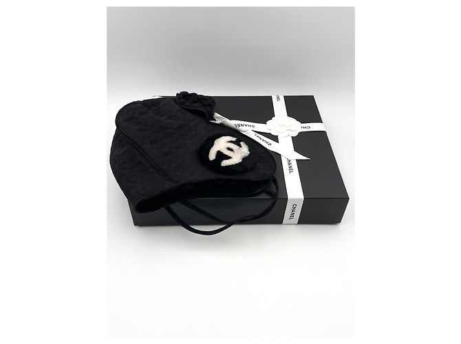 Chapéu de aviador Chanel preto shearling de mouton - vista 2