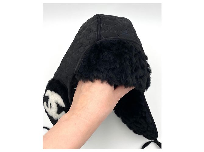 Chapéu de aviador Chanel preto shearling de mouton - vista 6