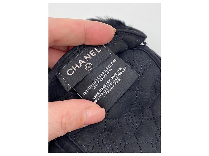 Chapéu de aviador Chanel preto shearling de mouton - vista 7