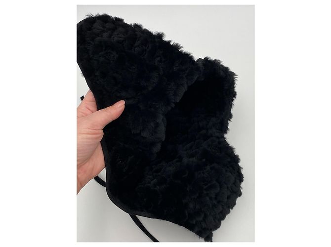 Chapéu de aviador Chanel preto shearling de mouton - vista 8