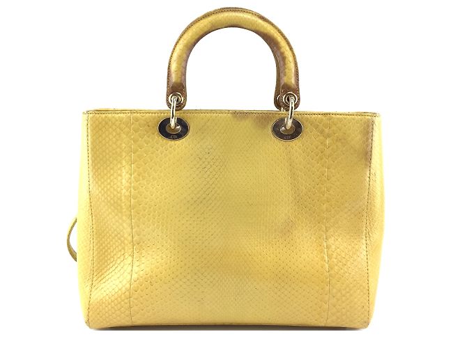 Sac à main Dior jaune en peau de python - vue 2