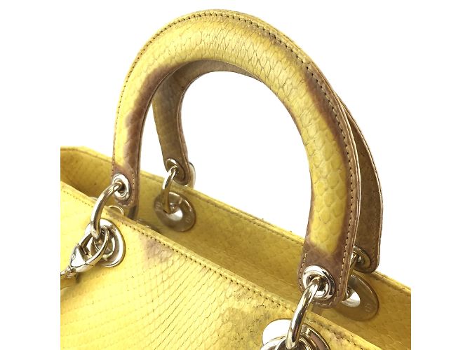 Sac à main Dior jaune en peau de python - vue 3