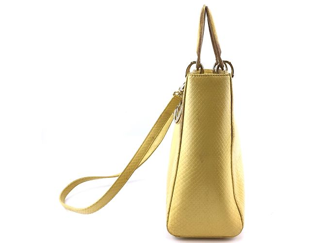 Sac à main Dior jaune en peau de python - vue 4
