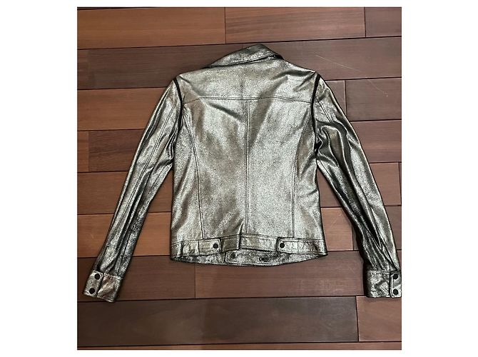 Karl Lagerfeld Lederjacke Perfecto in Silber - Ansicht 2