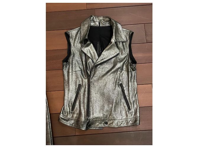 Karl Lagerfeld Lederjacke Perfecto in Silber - Ansicht 3