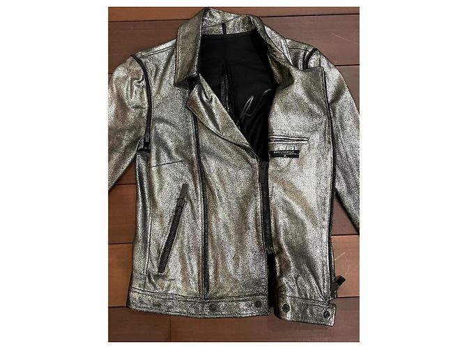Karl Lagerfeld Lederjacke Perfecto in Silber - Ansicht 6