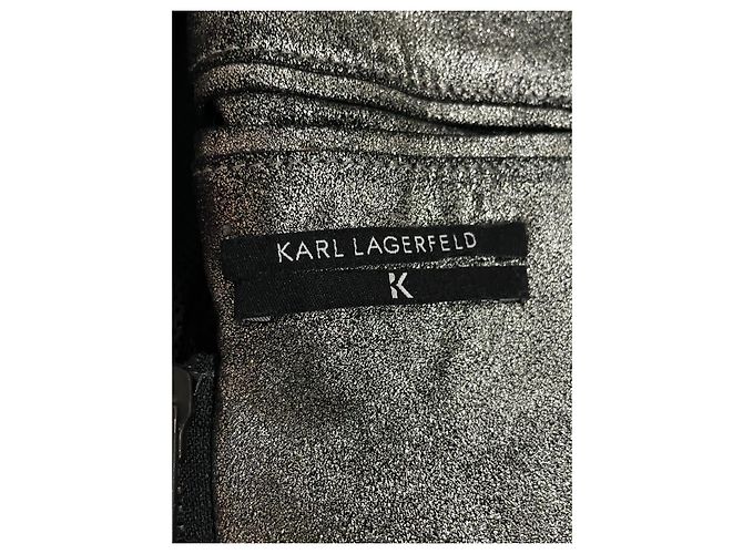 Karl Lagerfeld Lederjacke Perfecto in Silber - Ansicht 7