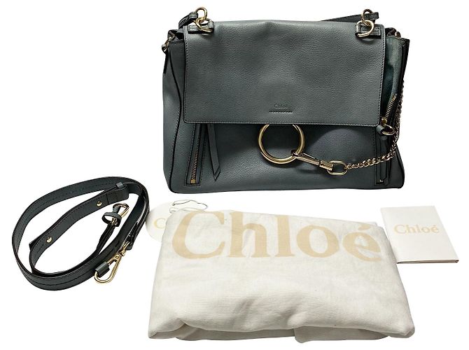 Borsa a spalla Chloé Faye in pelle di vitello Blu Grigio - vista 10
