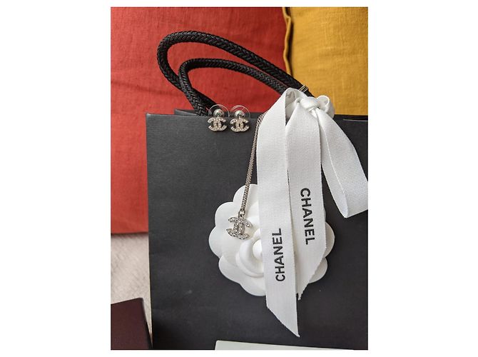 Chanel CC Classic Timeless Collana e orecchini Crystal SHW Set Argento - vista 10