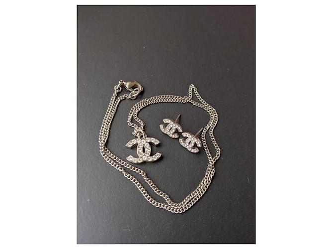 Chanel CC Classic Timeless Collana e orecchini Crystal SHW Set Argento - vista 2