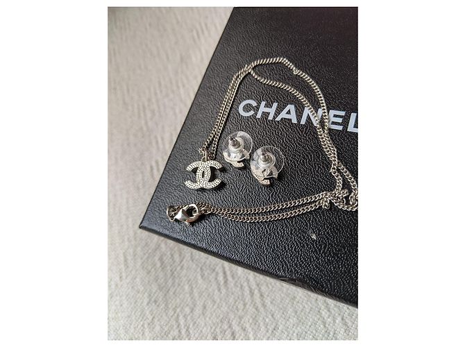 Chanel CC Classic Timeless Collana e orecchini Crystal SHW Set Argento - vista 3