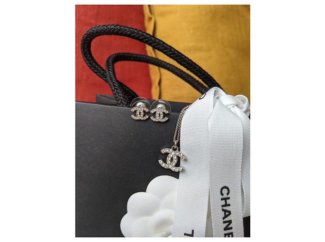Chanel CC Classic Timeless Collana e orecchini Crystal SHW Set Argento - vista 4