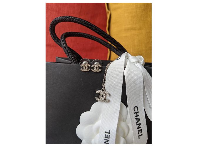 Chanel CC Classic Timeless Collana e orecchini Crystal SHW Set Argento - vista 5