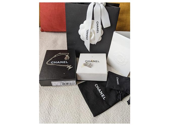 Chanel CC Classic Timeless Collana e orecchini Crystal SHW Set Argento - vista 6