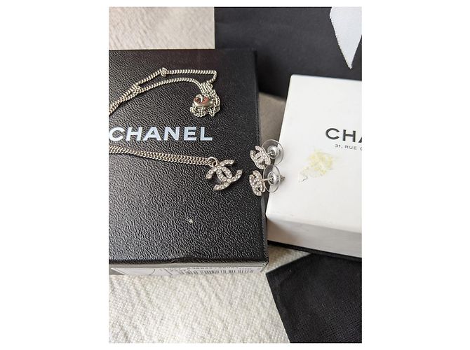 Chanel CC Classic Timeless Collana e orecchini Crystal SHW Set Argento - vista 7