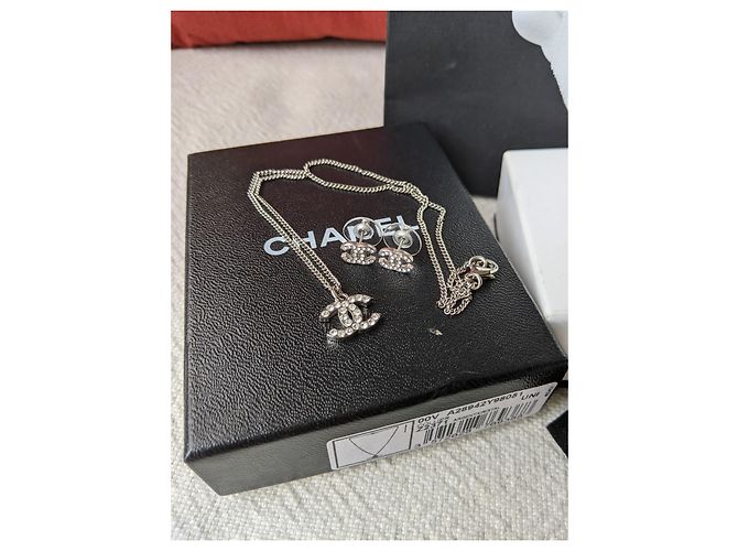 Chanel CC Classic Timeless Collana e orecchini Crystal SHW Set Argento - vista 9