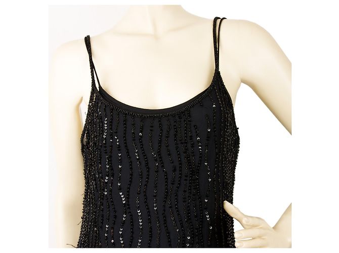 MCM Cocktailkleid mit Spaghettiärmeln und Perlen 38 Schwarz - Ansicht 2