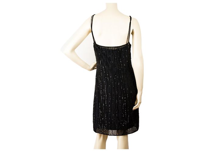 MCM Cocktailkleid mit Spaghettiärmeln und Perlen 38 Schwarz - Ansicht 4