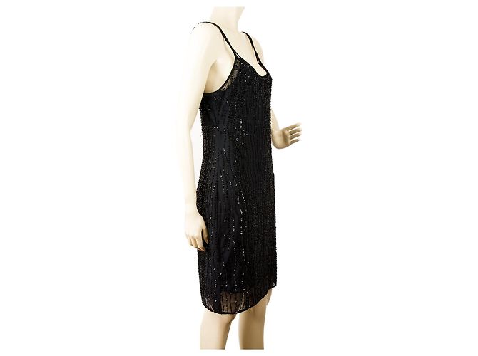 MCM Cocktailkleid mit Spaghettiärmeln und Perlen 38 Schwarz - Ansicht 5