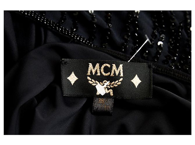 MCM Cocktailkleid mit Spaghettiärmeln und Perlen 38 Schwarz - Ansicht 6