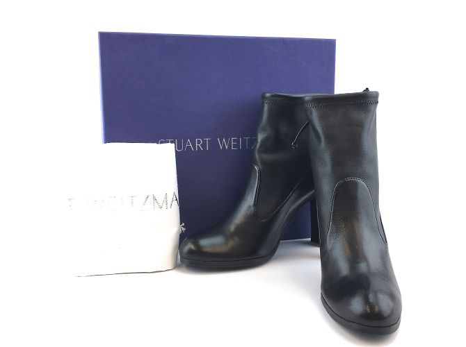 Stuart Weitzman Black Leather Ankle Mitten Plonge Boots - view 2