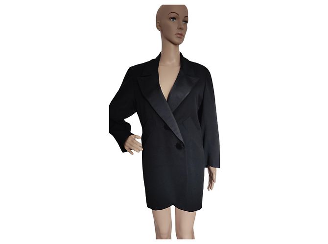 Yves Saint Laurent Giacca smoking lunga in lana nera Nero - vista 2